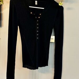 Free People Black Fitted Long Sleeve Top